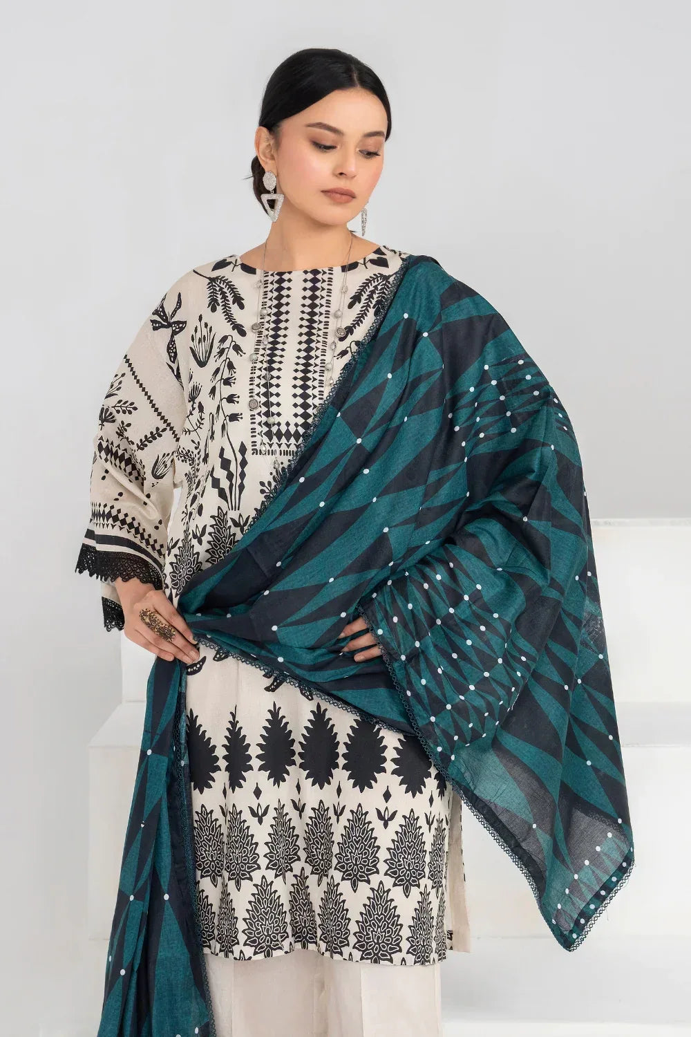 Ittehad | Printed Lawn 24 | IP3P02-3PS-BGE - Aqsa Fabrics