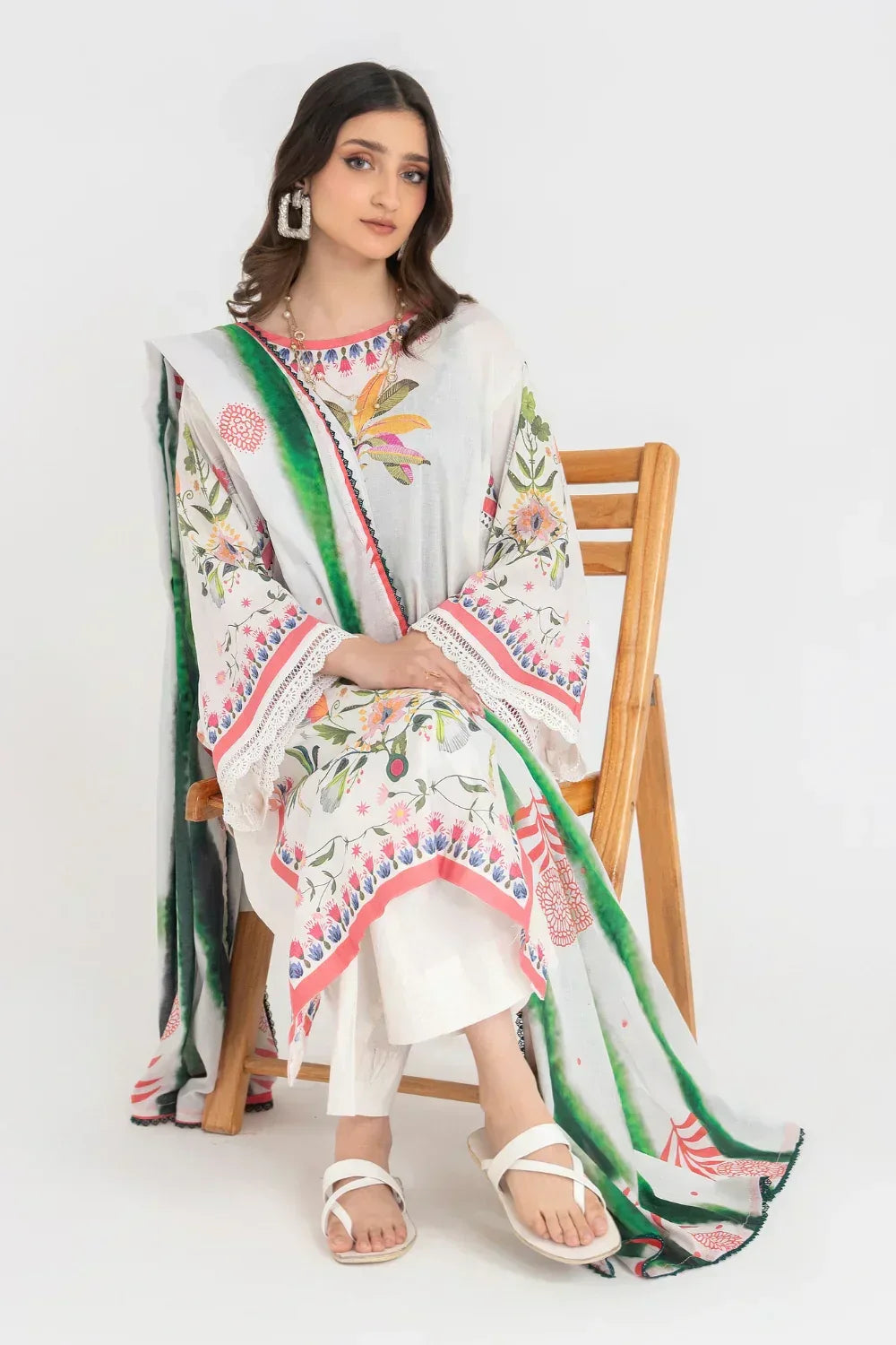 Ittehad | Printed Lawn 24 | IP3P05-3PS-OWH - Aqsa Fabrics