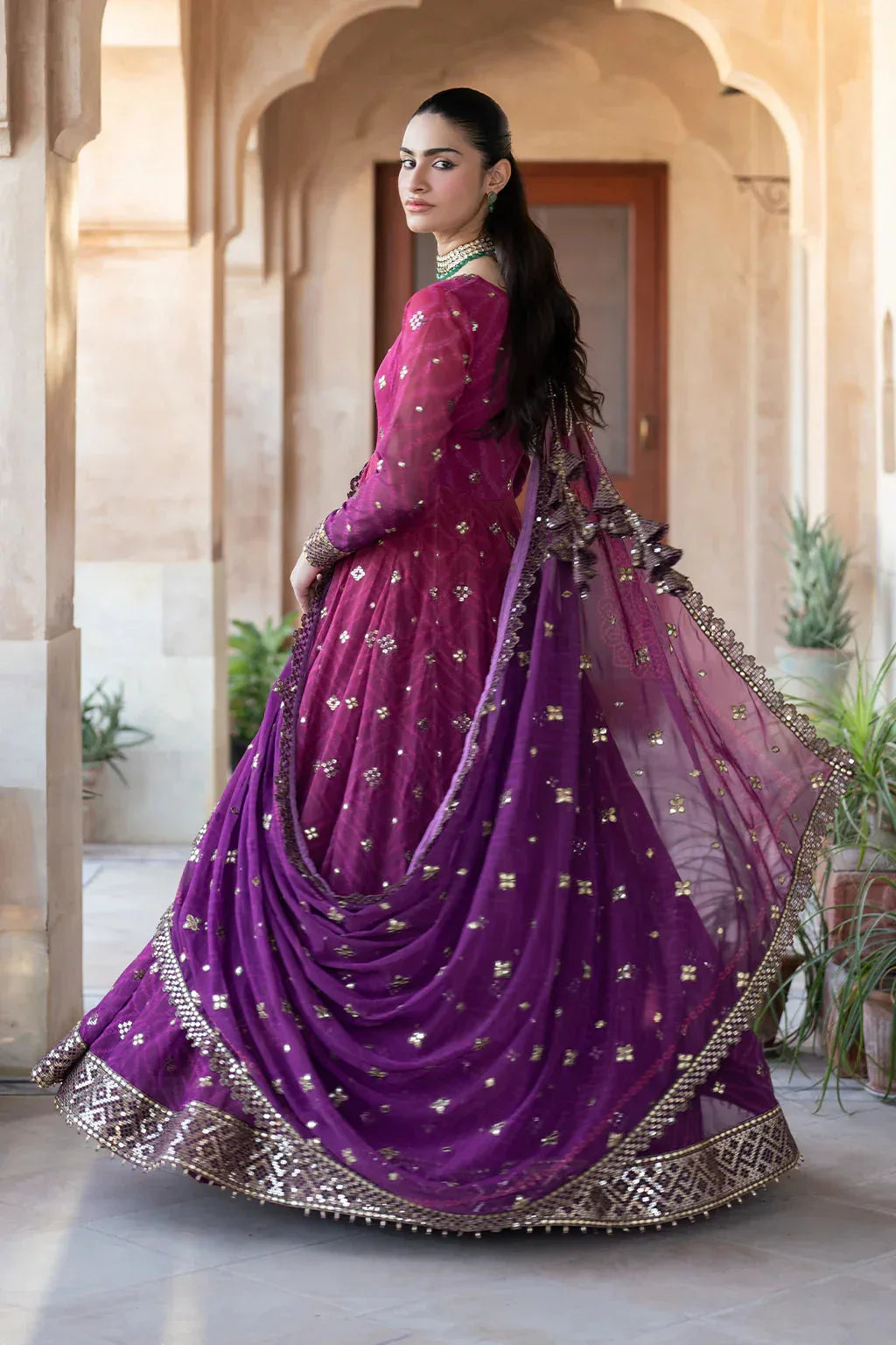 Iznik | Bandhani | UE-327 Embroidered Chiffon - Aqsa Fabrics