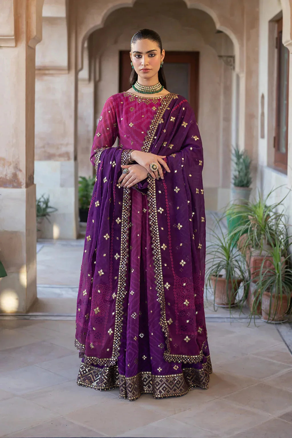 Iznik | Bandhani | UE-327 Embroidered Chiffon - Aqsa Fabrics