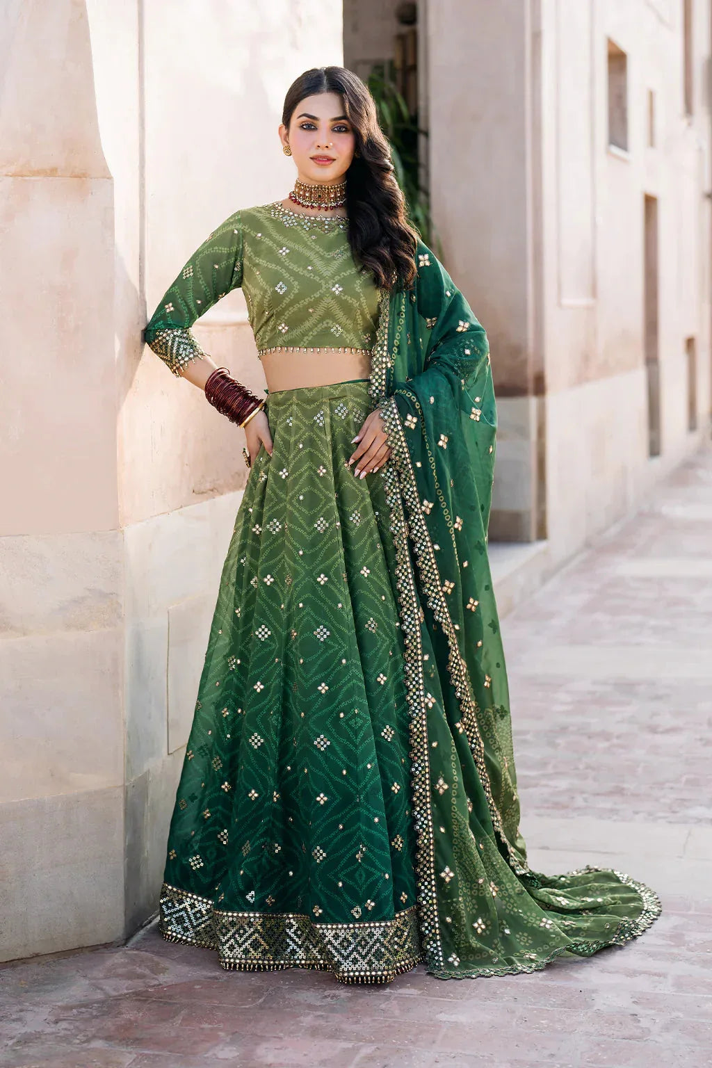 Iznik | Bandhani | UE-328 Embroidered Chiffon - Aqsa Fabrics