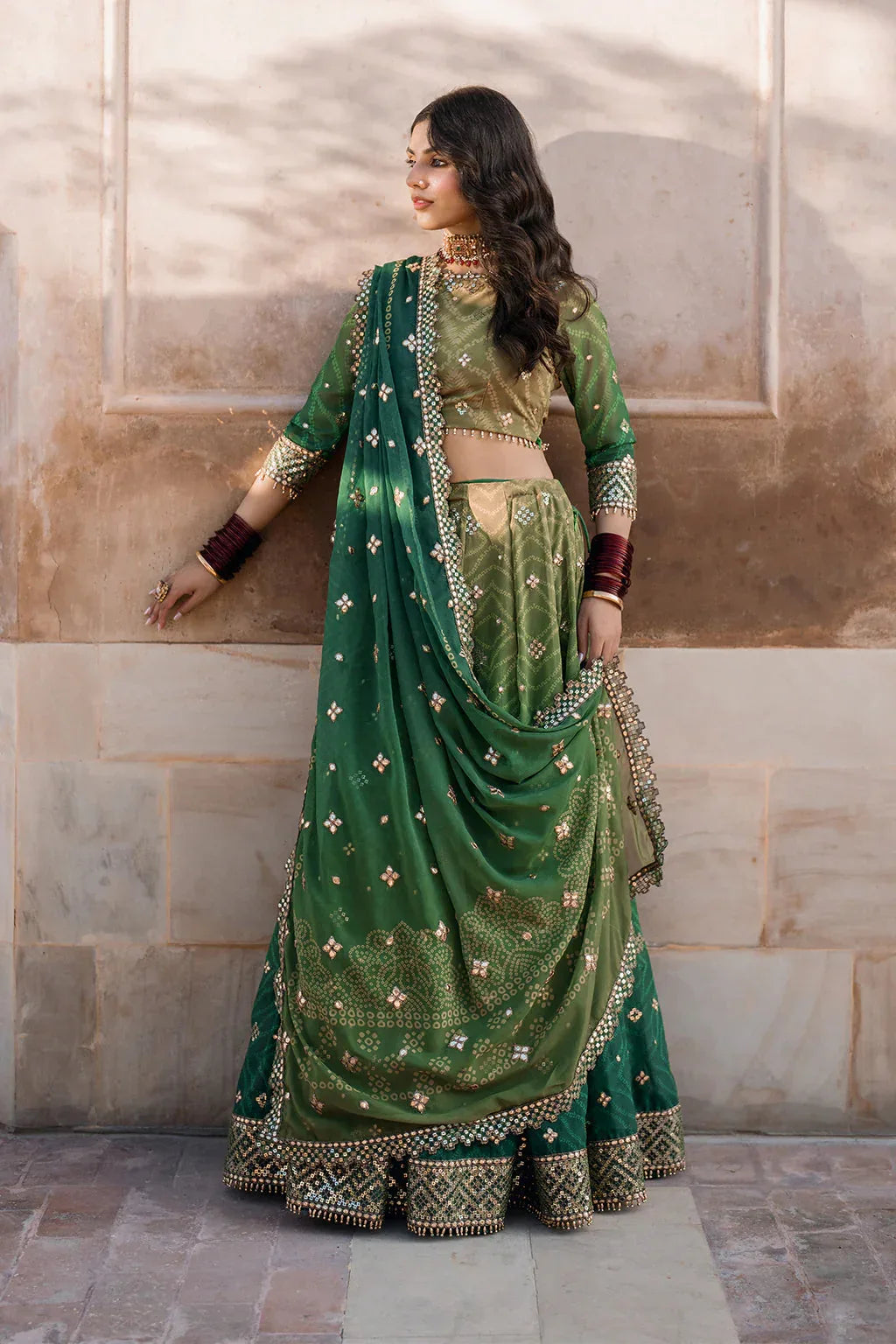 Iznik | Bandhani | UE-328 Embroidered Chiffon - Aqsa Fabrics