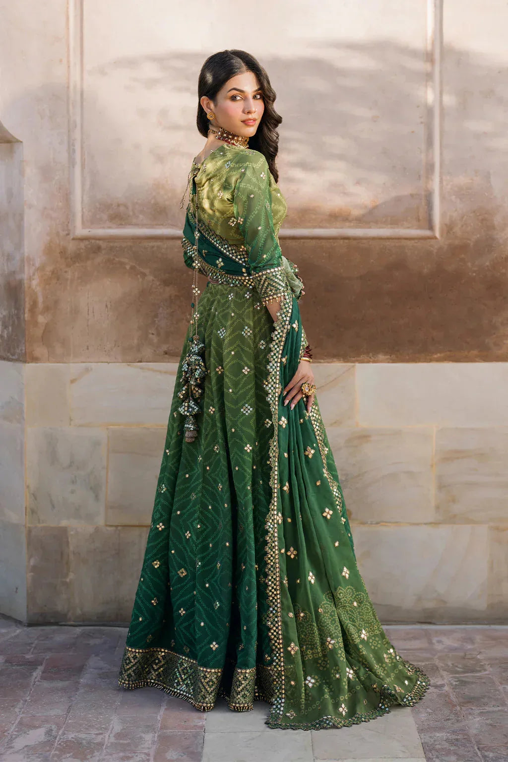 Iznik | Bandhani | UE-328 Embroidered Chiffon - Aqsa Fabrics