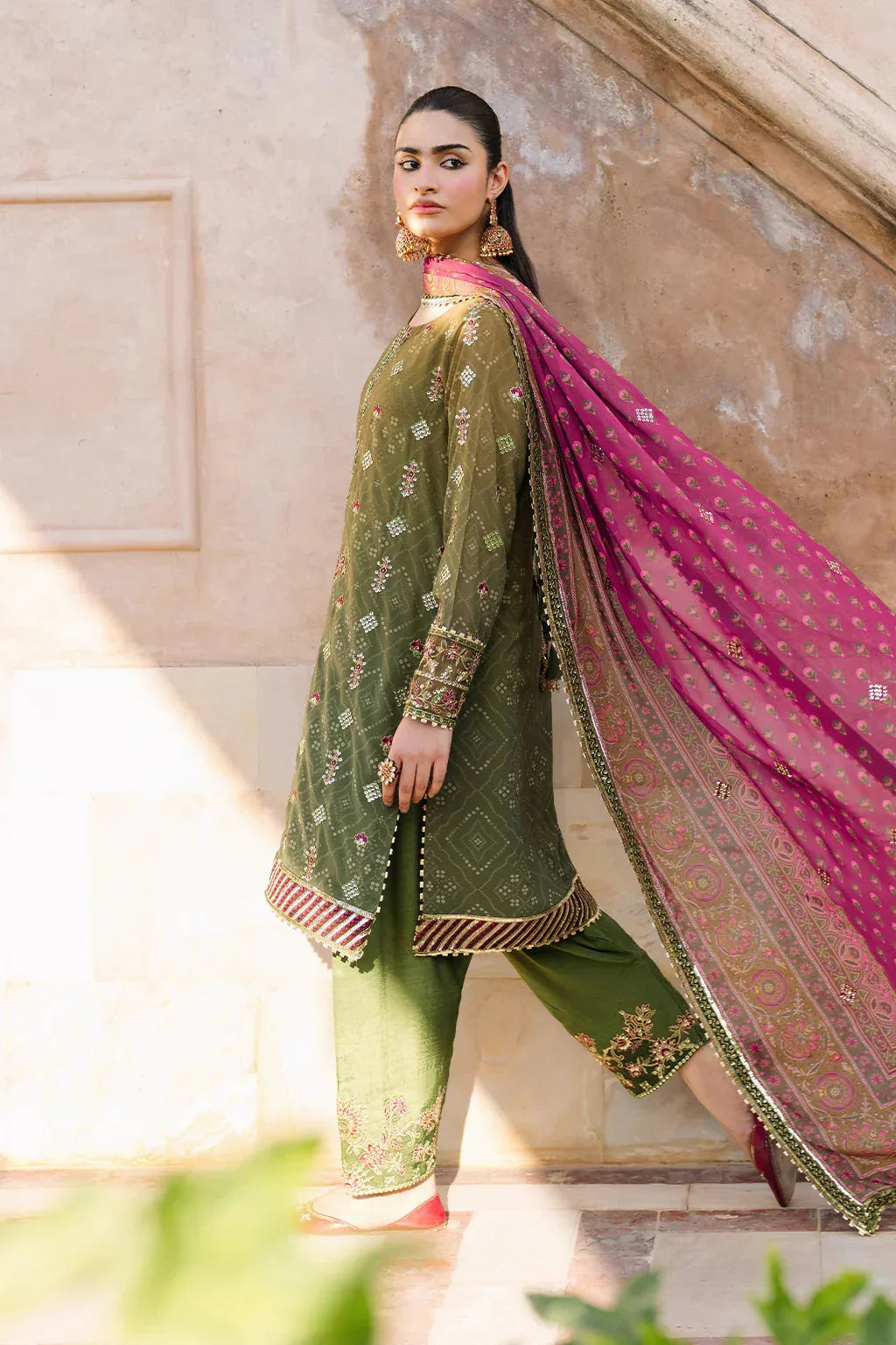 Iznik | Bandhani | UE-329 Embroidered Chiffon - Aqsa Fabrics