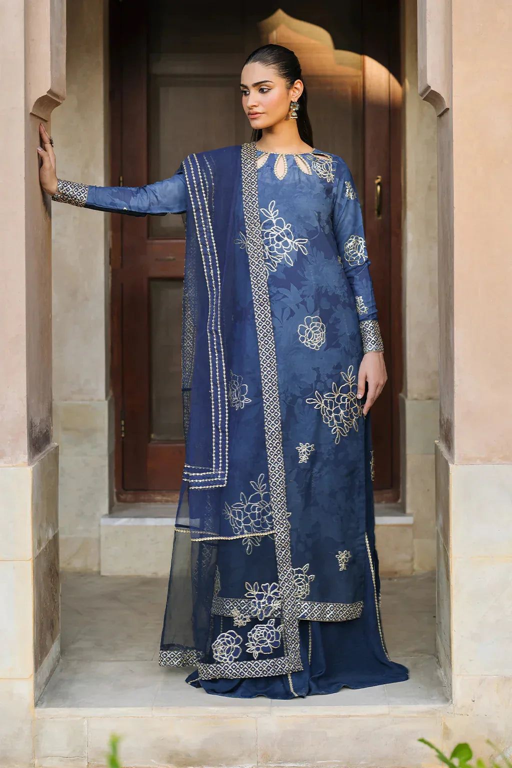 Iznik | Bandhani | UE-331 Embroidered Chiffon - Aqsa Fabrics