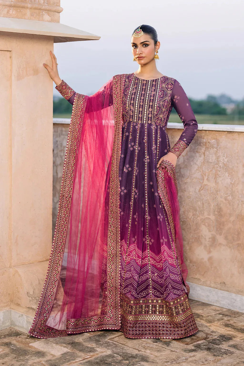 Iznik | Bandhani | UE-333 Embroidered Chiffon - Aqsa Fabrics