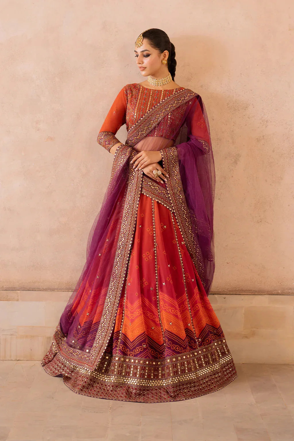 Iznik | Bandhani | UE-334 Embroidered Chiffon - Aqsa Fabrics