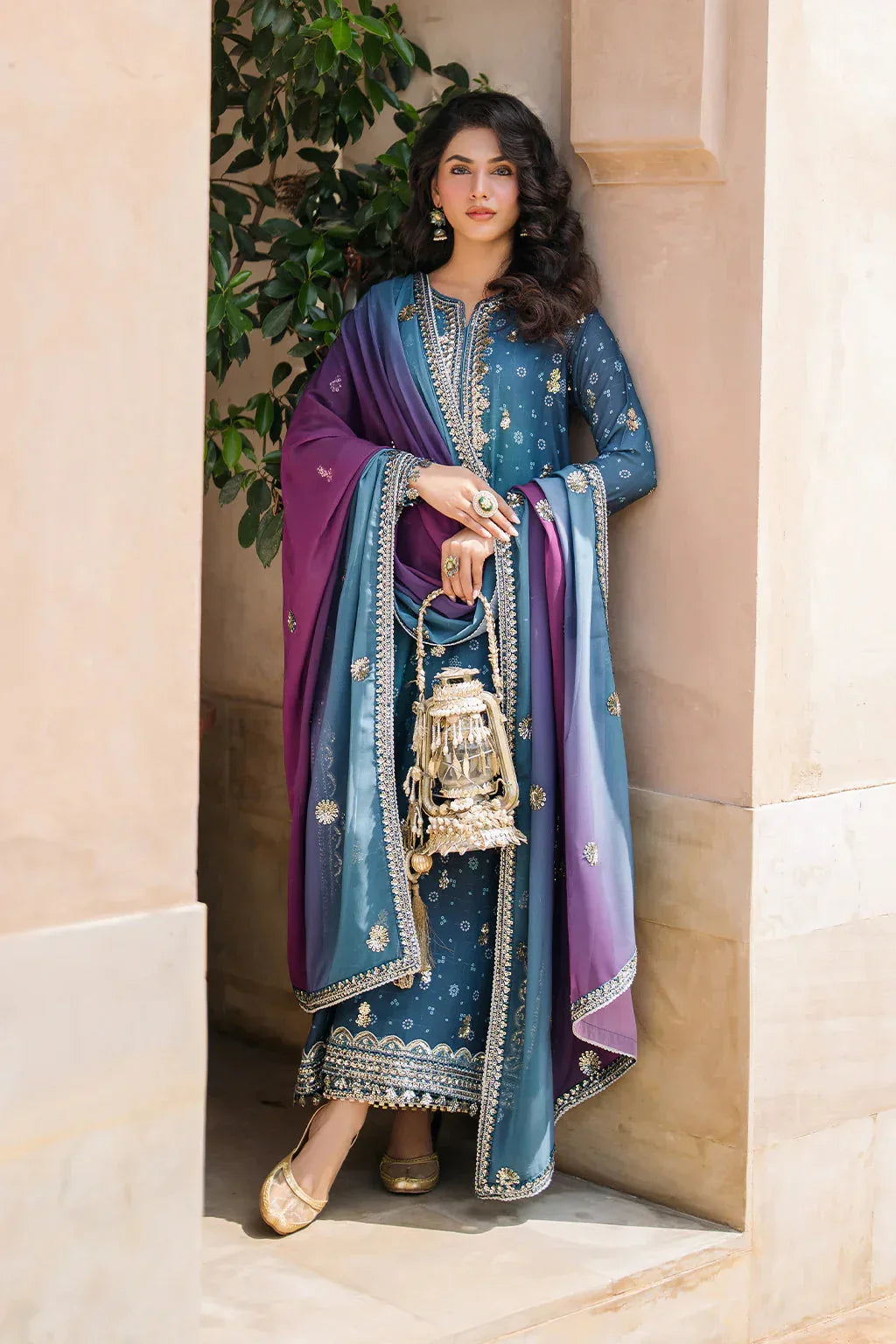 Iznik | Bandhani | UE-335 Embroidered Chiffon - Aqsa Fabrics