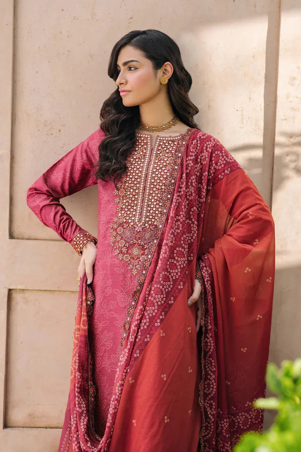 Iznik | Bandhani | UE-336 Embroidered Chiffon - Aqsa Fabrics