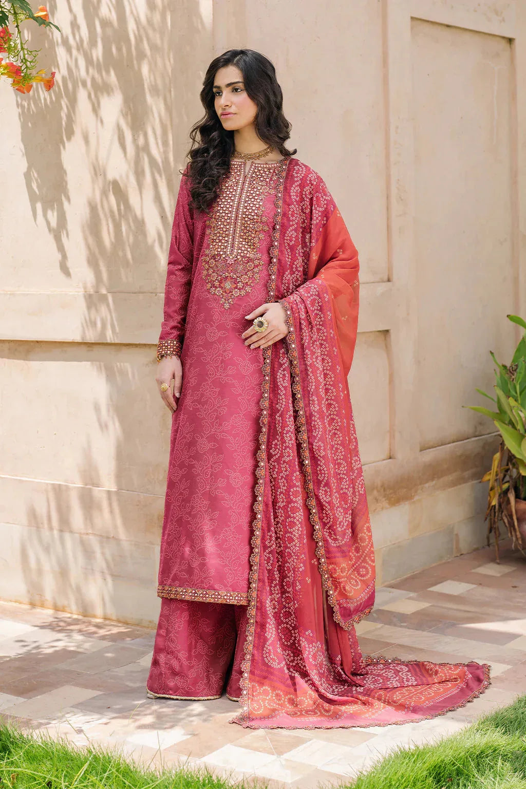 Iznik | Bandhani | UE-336 Embroidered Chiffon - Aqsa Fabrics