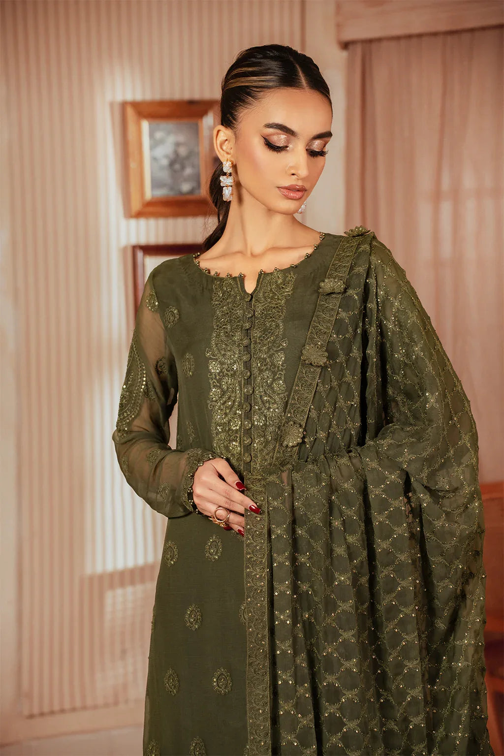 Iznik | Chiffonkari Formals | ICK-05 Embroidered Chiffon - Aqsa Fabrics