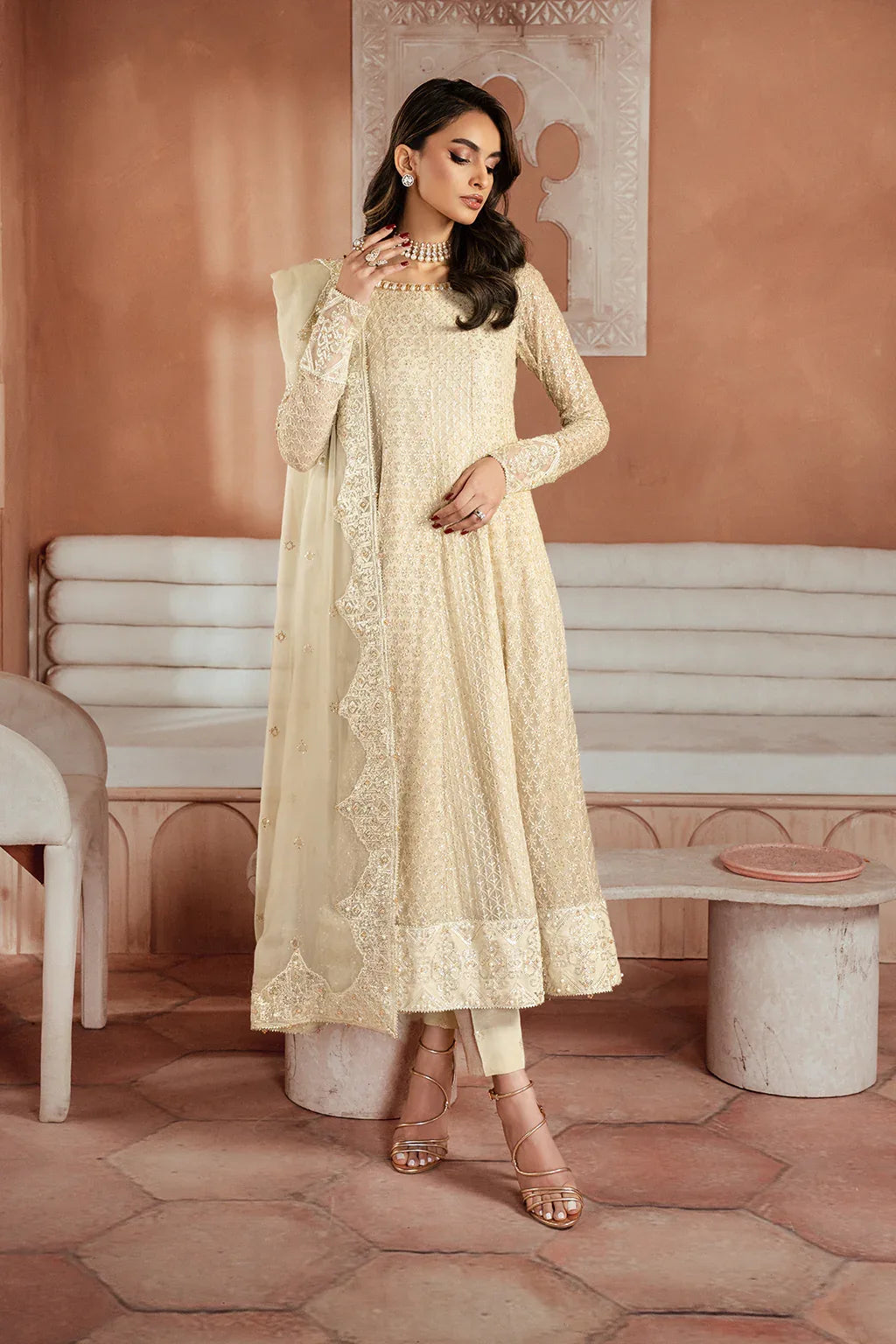 Iznik | Chiffonkari Formals | ICK-06 Embroidered Chiffon - Aqsa Fabrics
