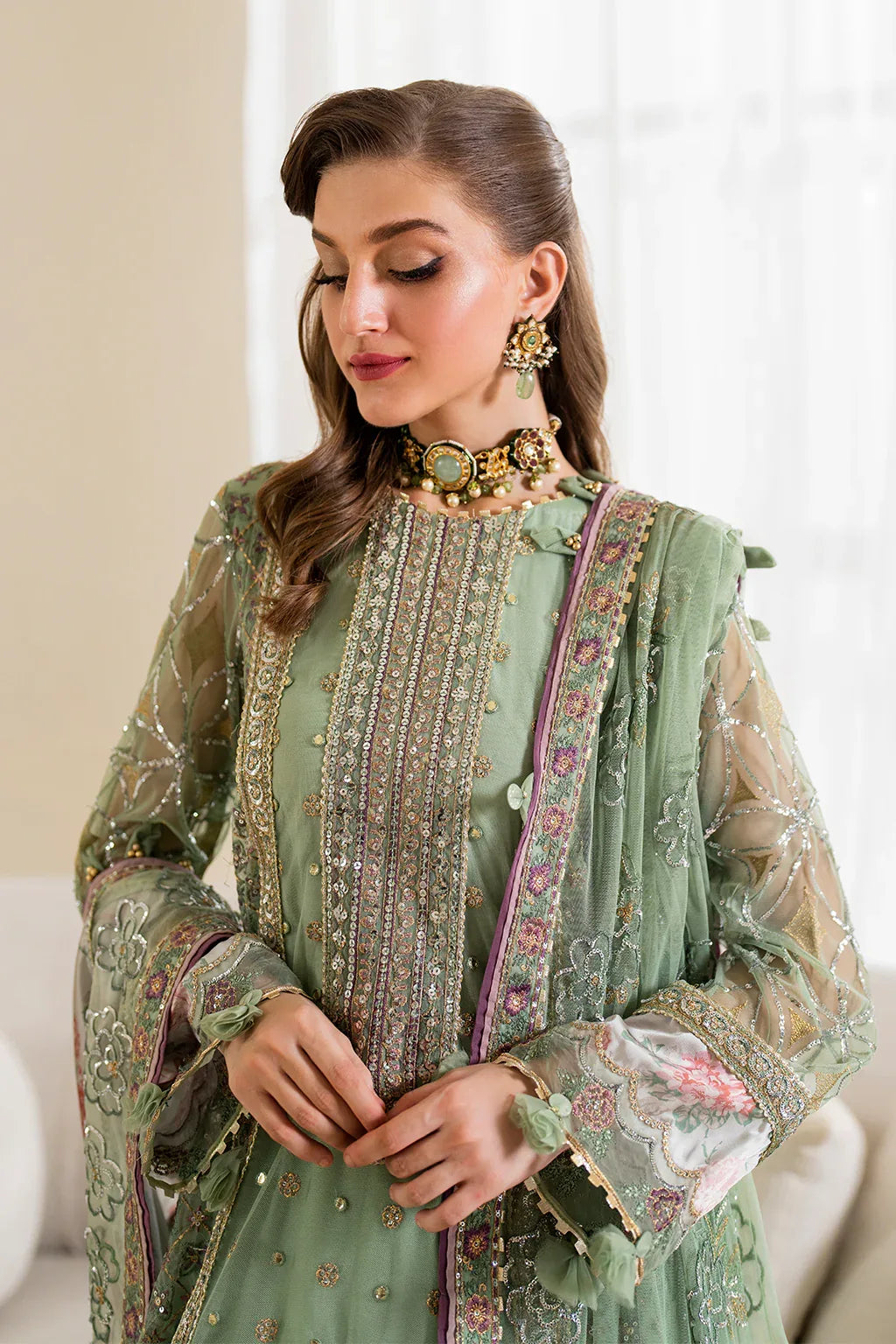 Iznik | Chinnon Chiffon | CC-41 Embroidered Net - Aqsa Fabrics