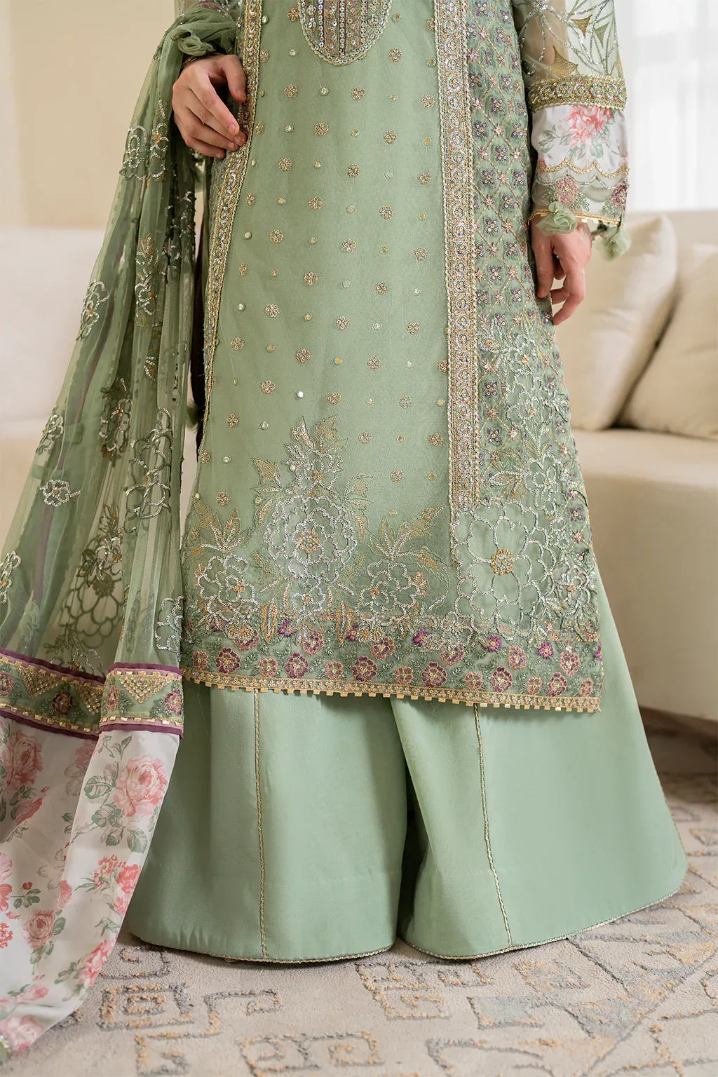 Iznik | Chinnon Chiffon | CC-41 Embroidered Net - Aqsa Fabrics