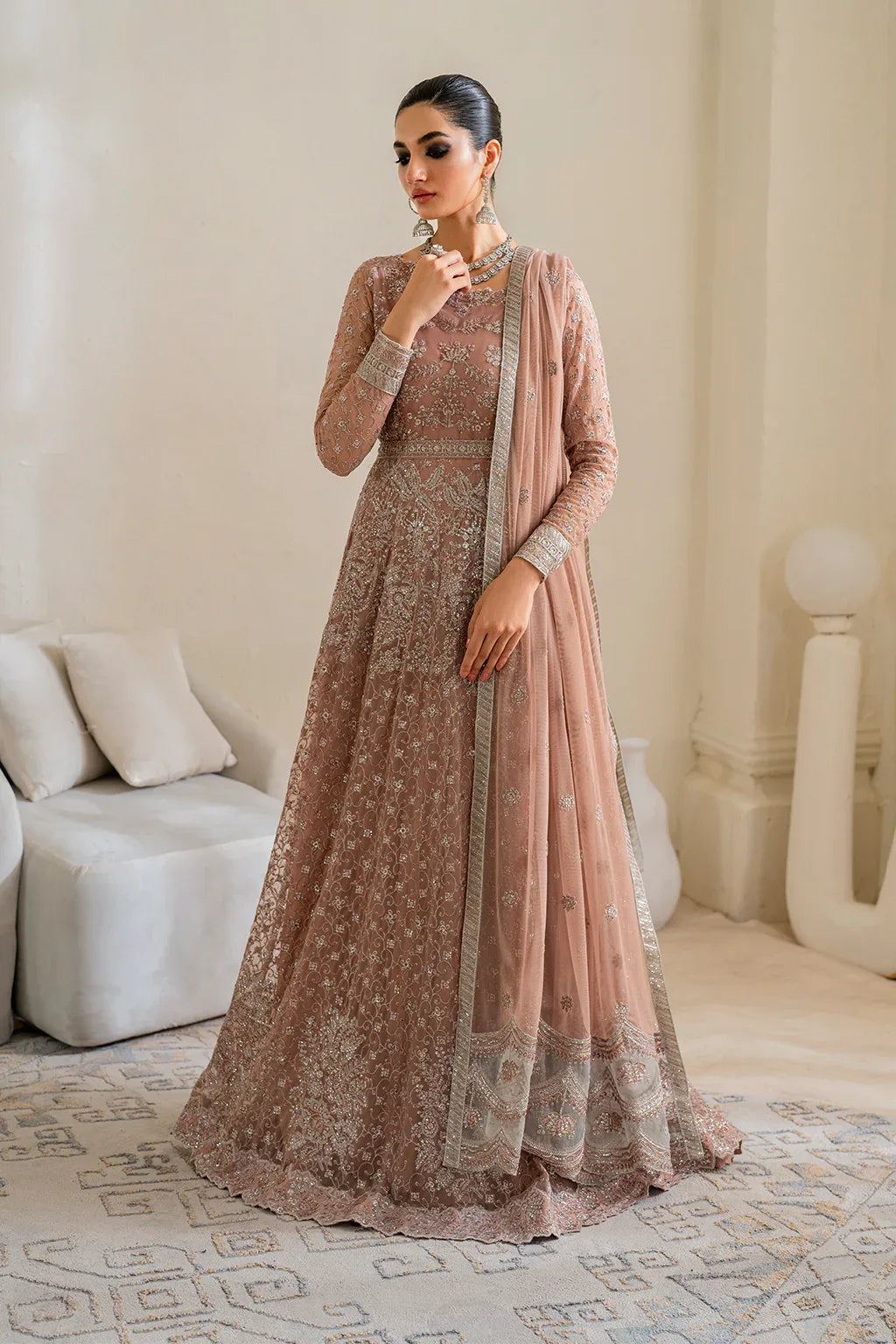Iznik | Chinnon Chiffon | CC-43 Embroidered Net - Aqsa Fabrics
