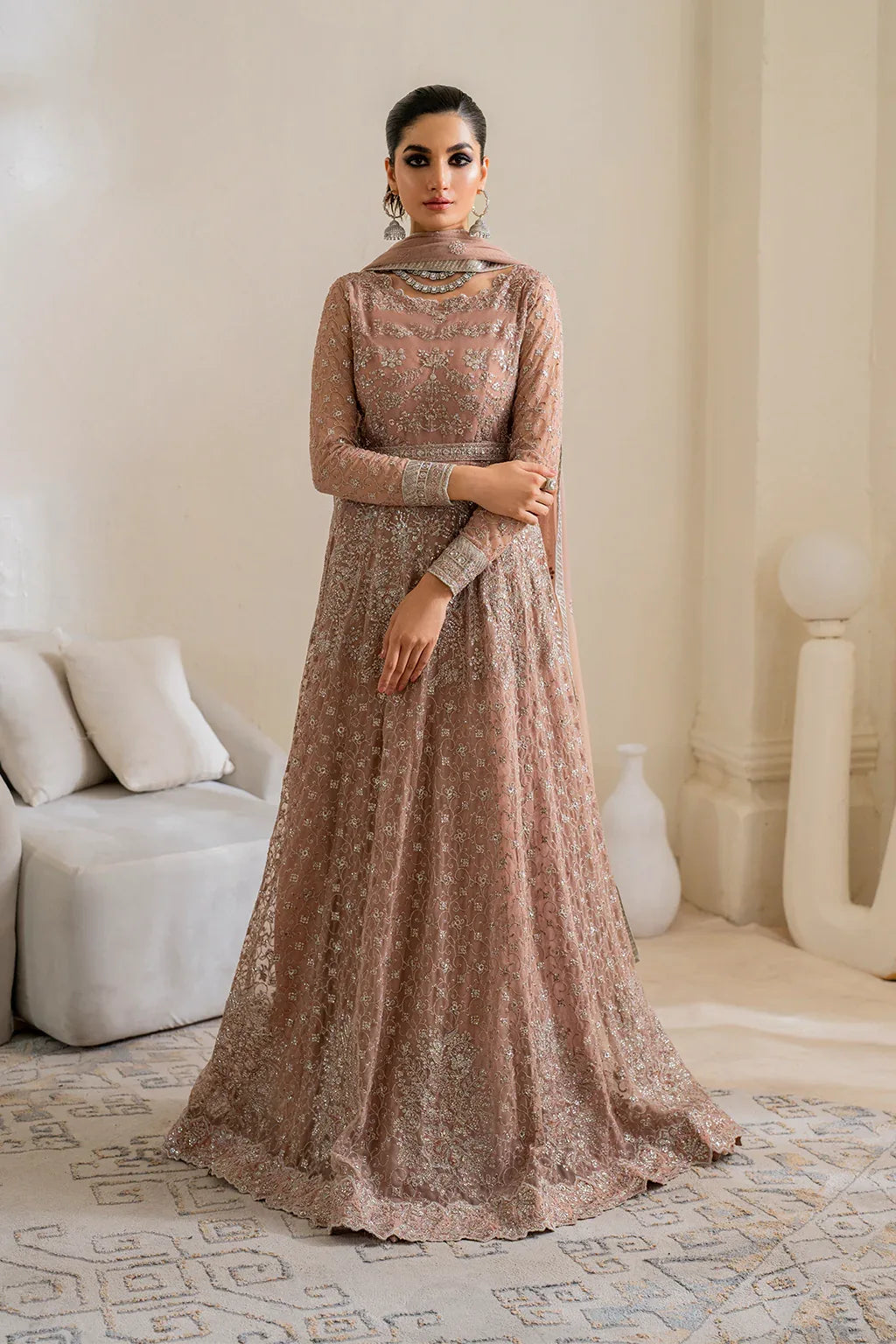 Iznik | Chinnon Chiffon | CC-43 Embroidered Net - Aqsa Fabrics