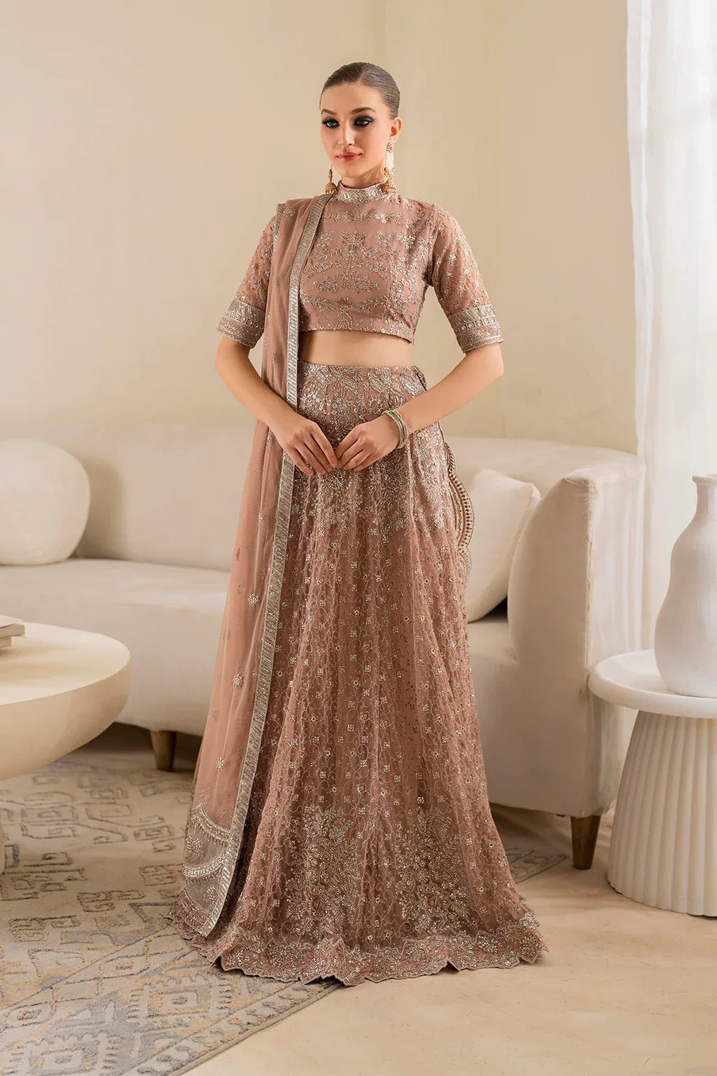Iznik | Chinnon Chiffon | CC-43 Embroidered Net - Aqsa Fabrics