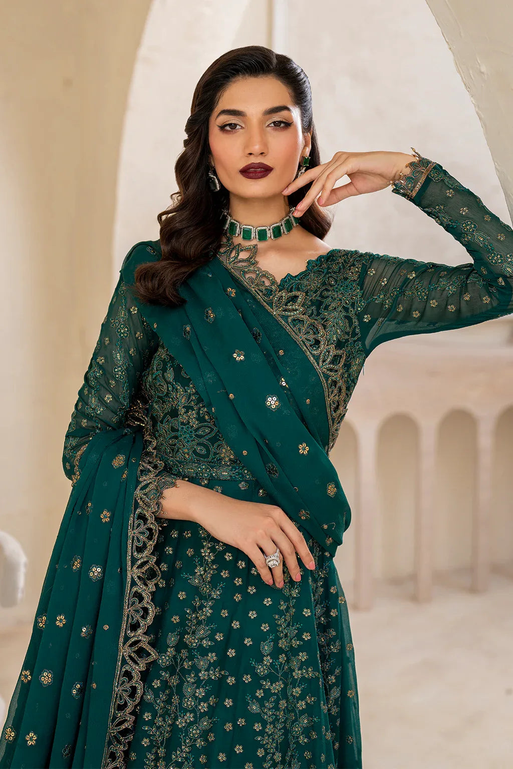Iznik | Chinnon Chiffon | CC-47 Embroidered Chiffon - Aqsa Fabrics