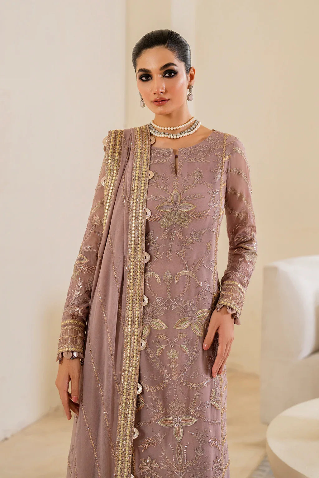 Iznik | Chinnon Chiffon | CC-48 Embroidered Chiffon - Aqsa Fabrics