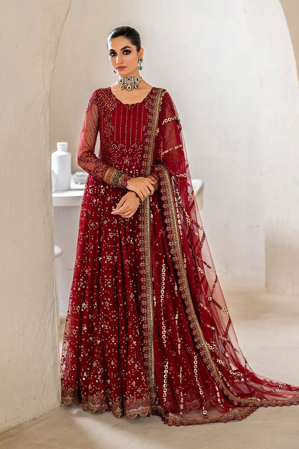 Iznik | Chinnon Chiffon | CC-49 Embroidered Net - Aqsa Fabrics