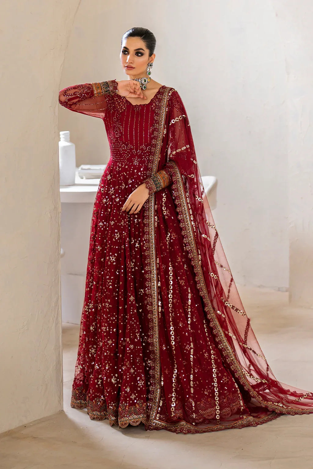 Iznik | Chinnon Chiffon | CC-49 Embroidered Net - Aqsa Fabrics