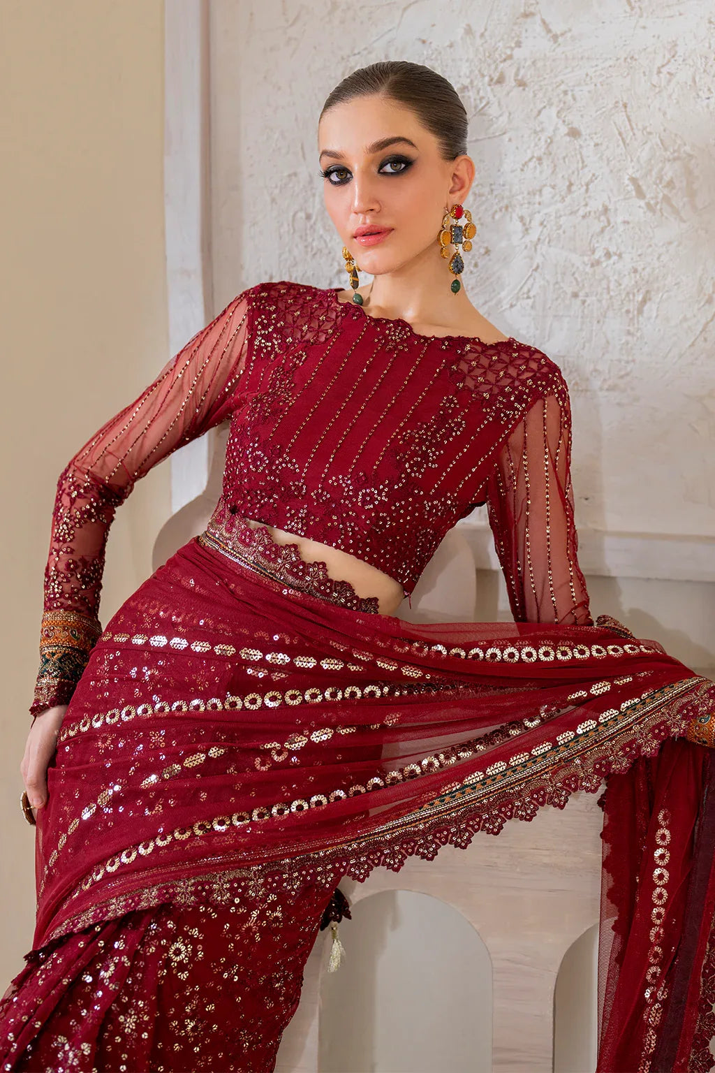 Iznik | Chinnon Chiffon | CC-49 Embroidered Net - Aqsa Fabrics