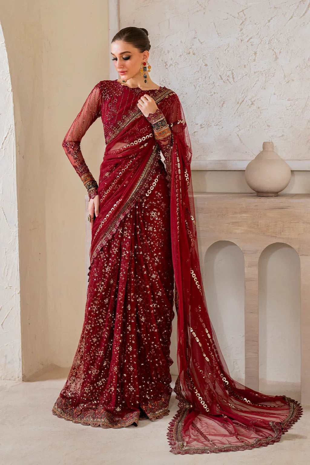 Iznik | Chinnon Chiffon | CC-49 Embroidered Net - Aqsa Fabrics