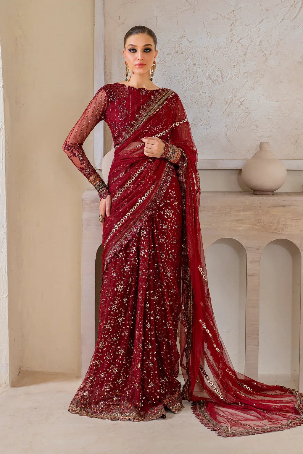 Iznik | Chinnon Chiffon | CC-49 Embroidered Net - Aqsa Fabrics