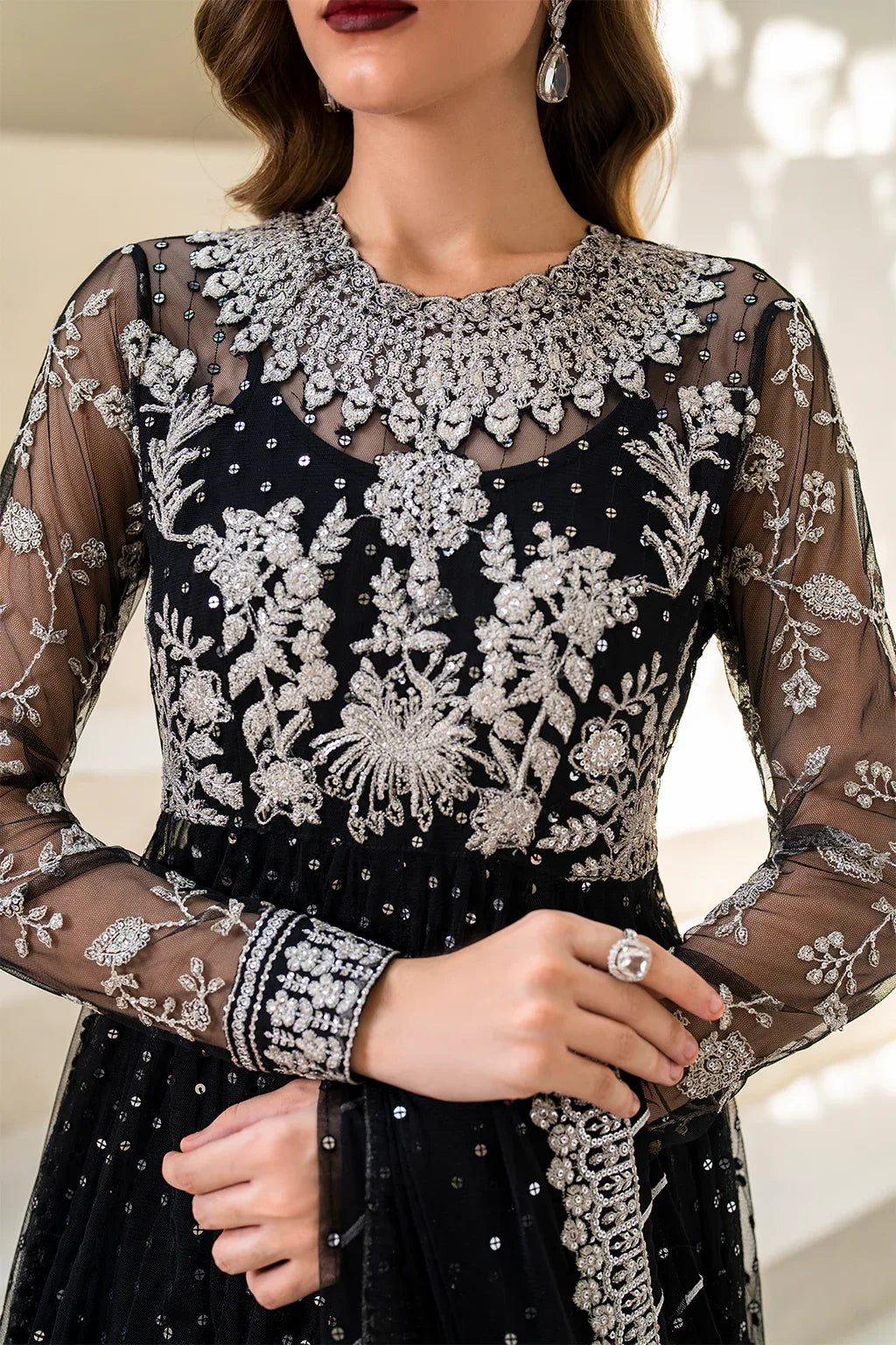 Iznik | Chinnon Chiffon | CC-50 Embroidered Net - Aqsa Fabrics