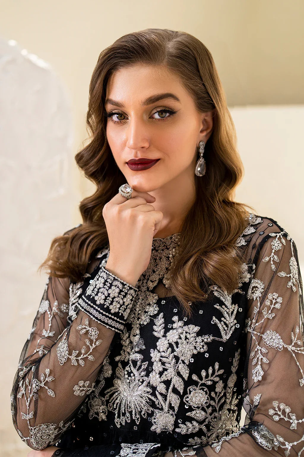 Iznik | Chinnon Chiffon | CC-50 Embroidered Net - Aqsa Fabrics
