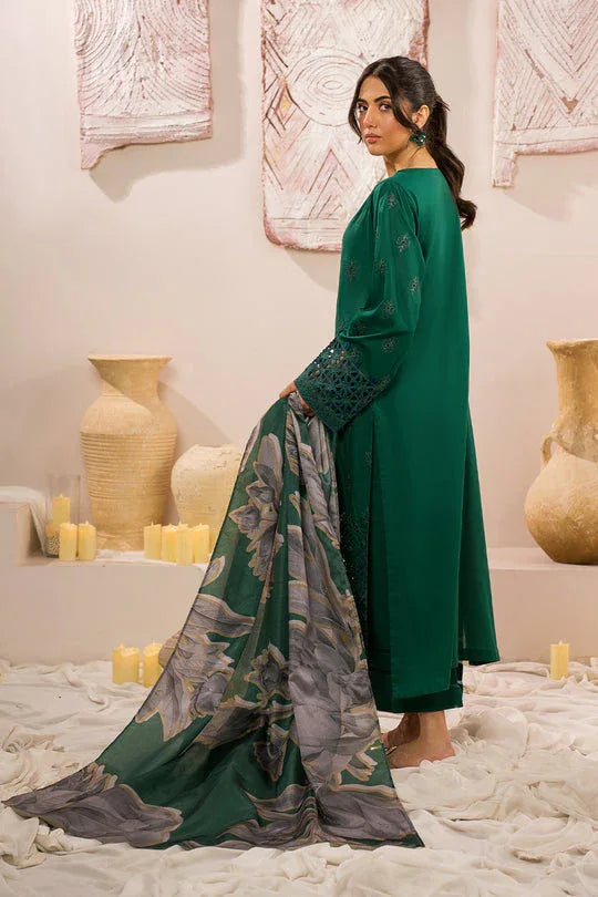Iznik | Lawnkari 24 | UE-159 PLUSH GREEN - Aqsa Fabrics