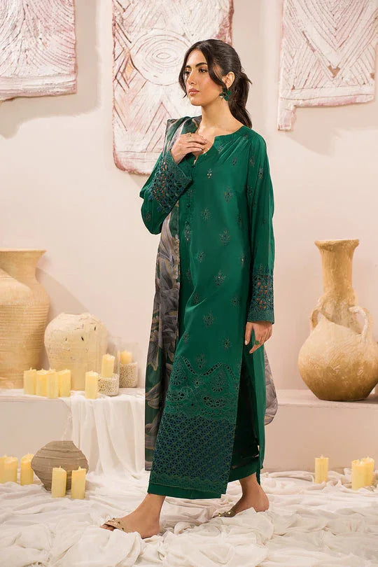 Iznik | Lawnkari 24 | UE-159 PLUSH GREEN - Aqsa Fabrics