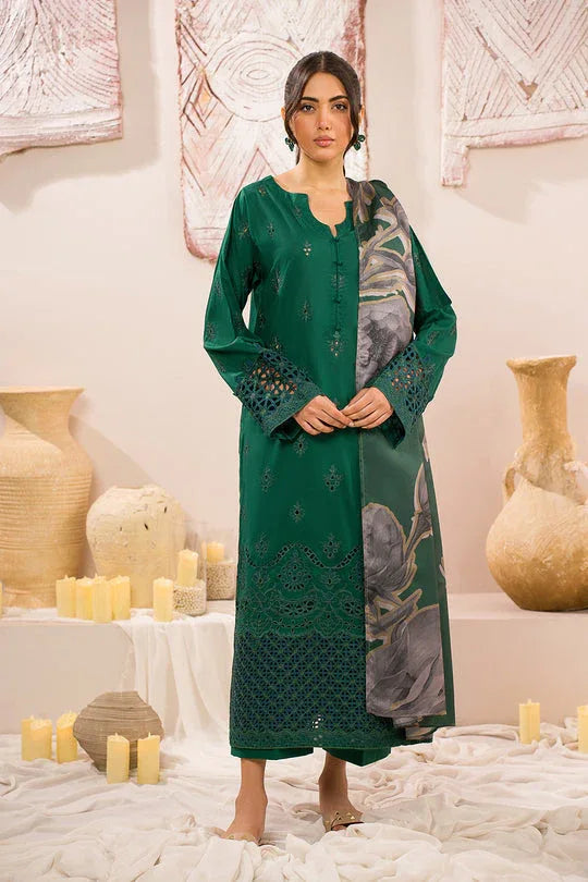 Iznik | Lawnkari 24 | UE-159 PLUSH GREEN - Aqsa Fabrics