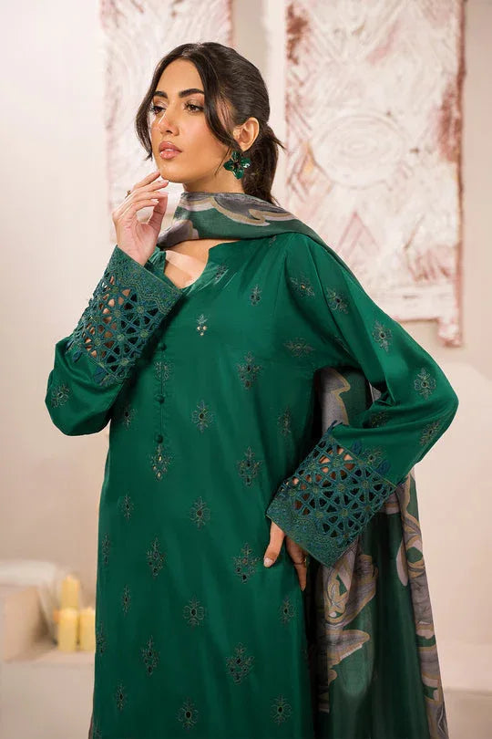 Iznik | Lawnkari 24 | UE-159 PLUSH GREEN - Aqsa Fabrics
