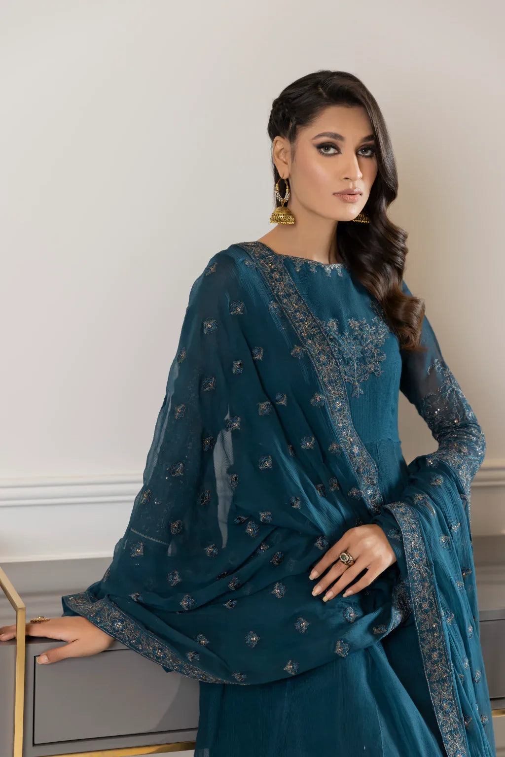 Iznik | Ready to Wear | IP-169 - BLUE DELPHINIUM - Aqsa Fabrics