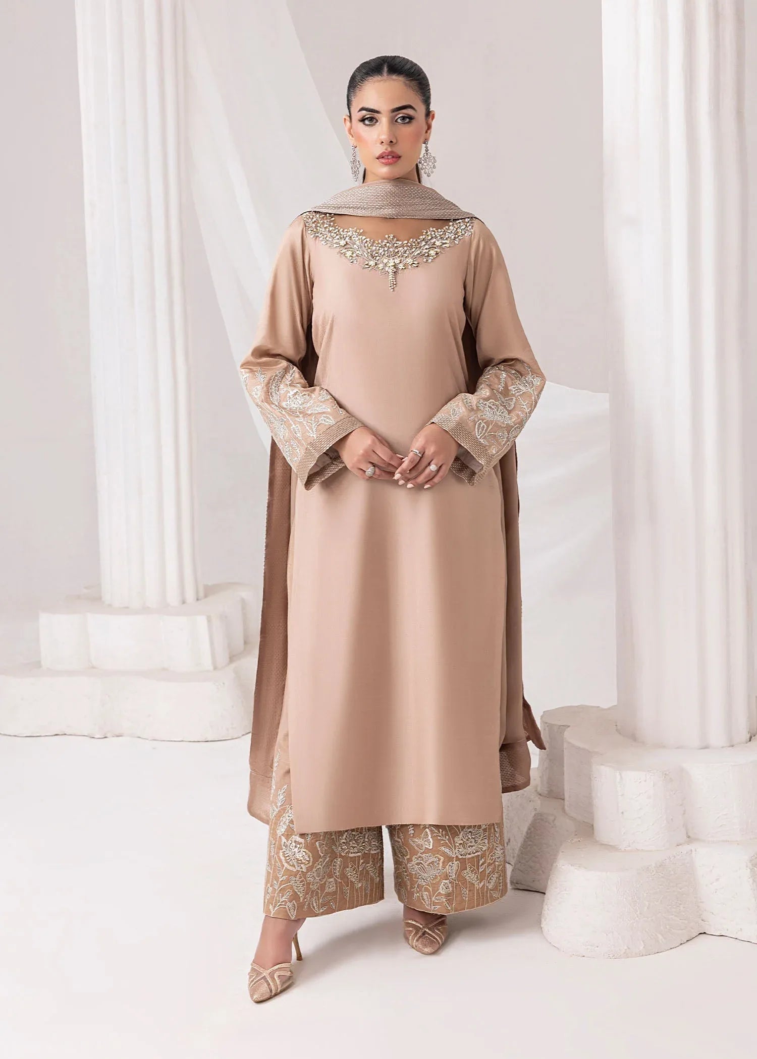 Jamnii | Silk Ivy | Desert Rose - Aqsa Fabrics