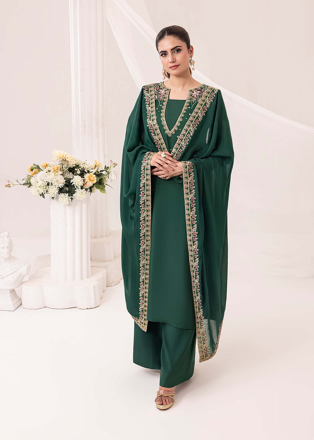 Jamnii | Silk Ivy | Emerald - Aqsa Fabrics