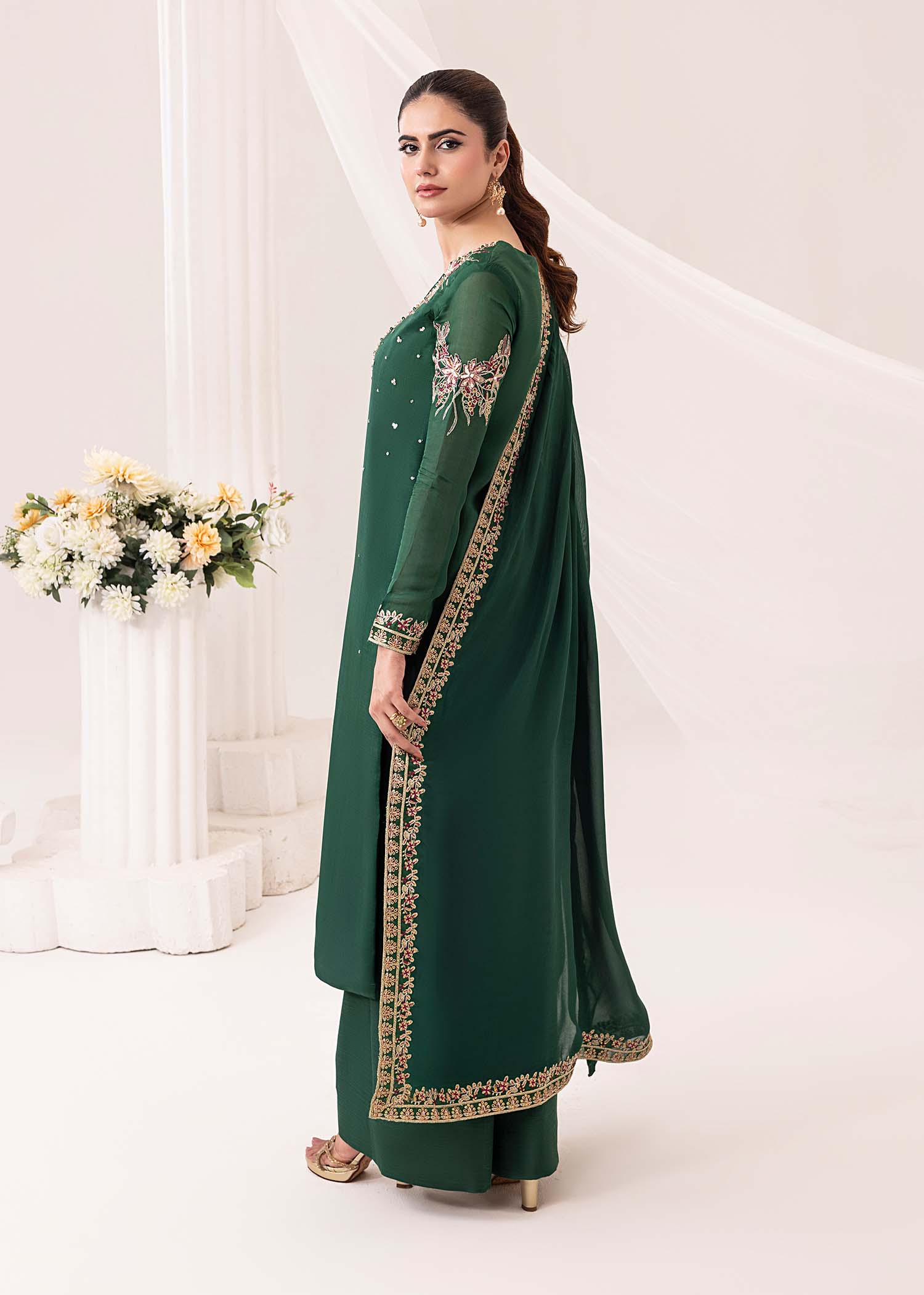 Jamnii | Silk Ivy | Emerald - Aqsa Fabrics