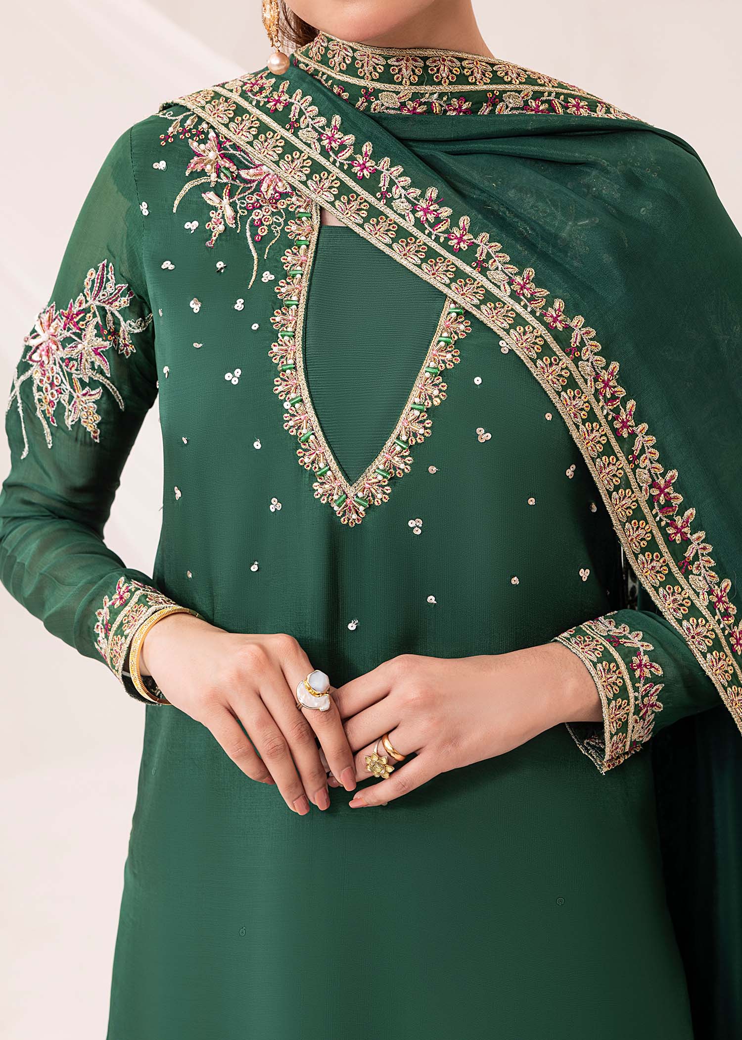 Jamnii | Silk Ivy | Emerald - Aqsa Fabrics