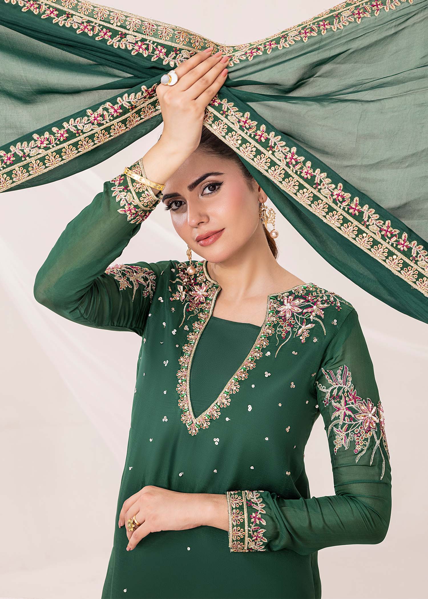 Jamnii | Silk Ivy | Emerald - Aqsa Fabrics