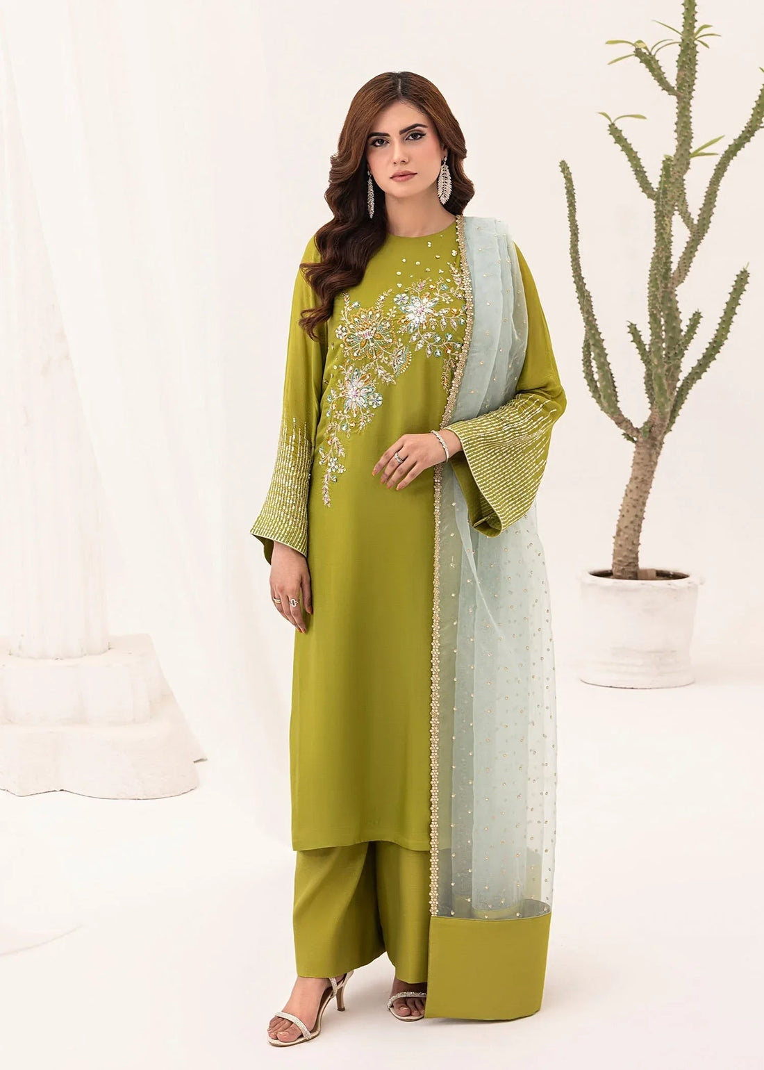 Jamnii | Silk Ivy | Lime Forest - Aqsa Fabrics