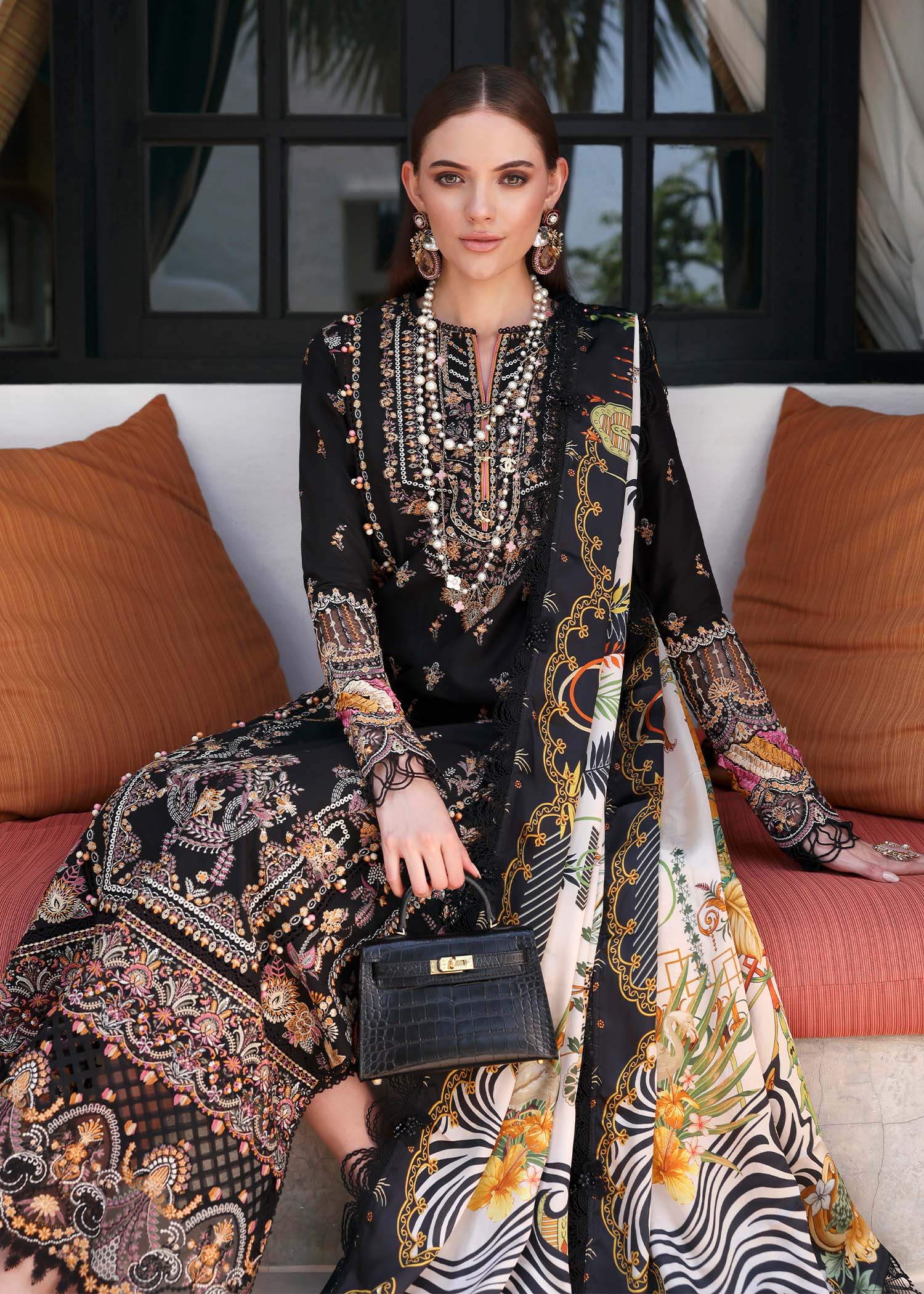 Kanwal Malik | Elysia Luxury Lawn 25 | Noire - Aqsa Fabrics