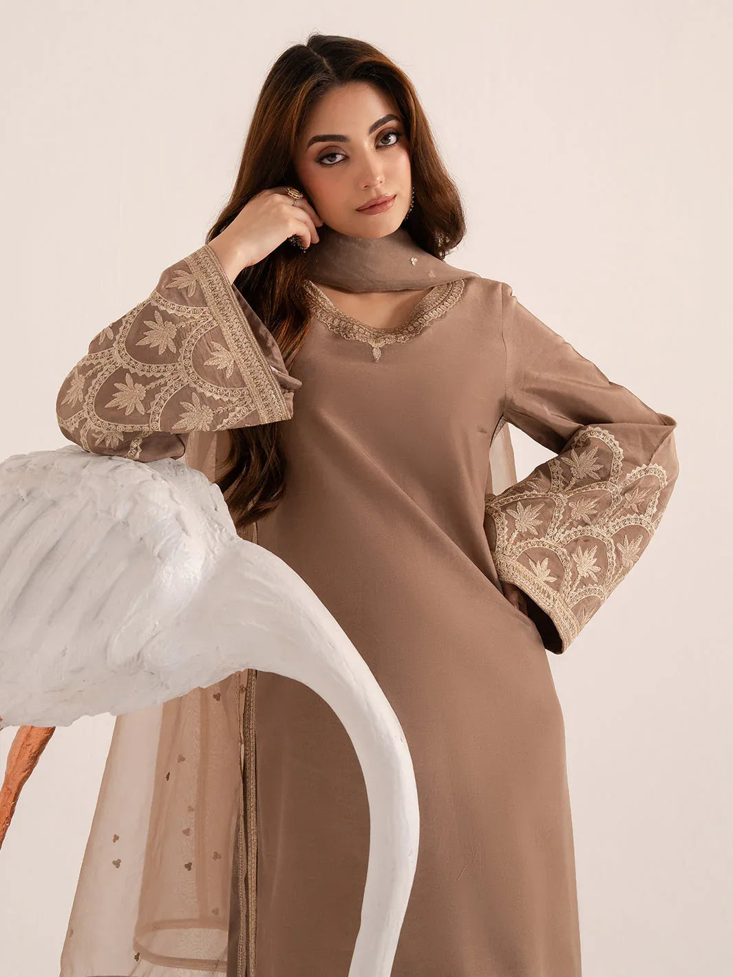 Izel | The Silk Chapter | Khaki - Aqsa Fabrics