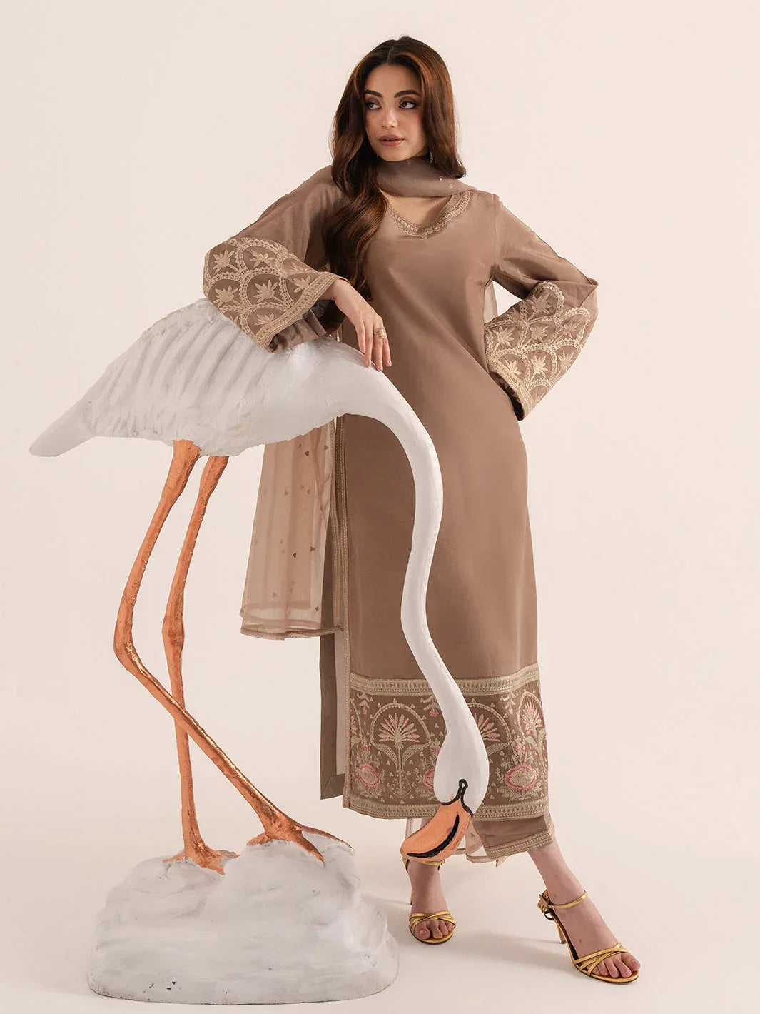 Izel | The Silk Chapter | Khaki - Aqsa Fabrics