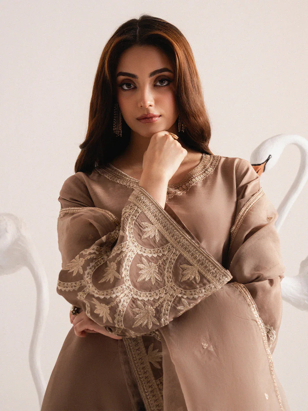 Izel | The Silk Chapter | Khaki - Aqsa Fabrics