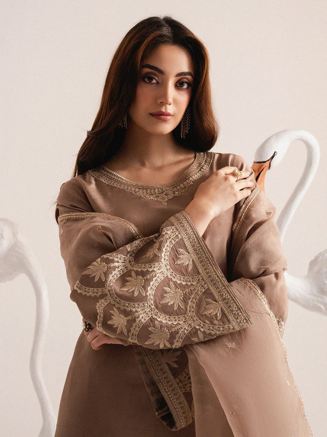 Izel | The Silk Chapter | Khaki - Aqsa Fabrics