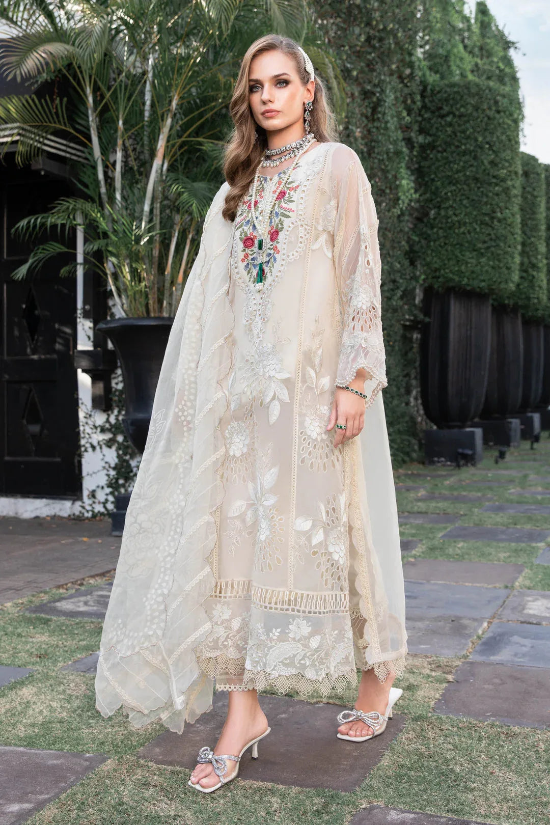 MARIA B EID COLLECTION UNSTITCHED EL-23-01-Cream - Aqsa Fabrics
