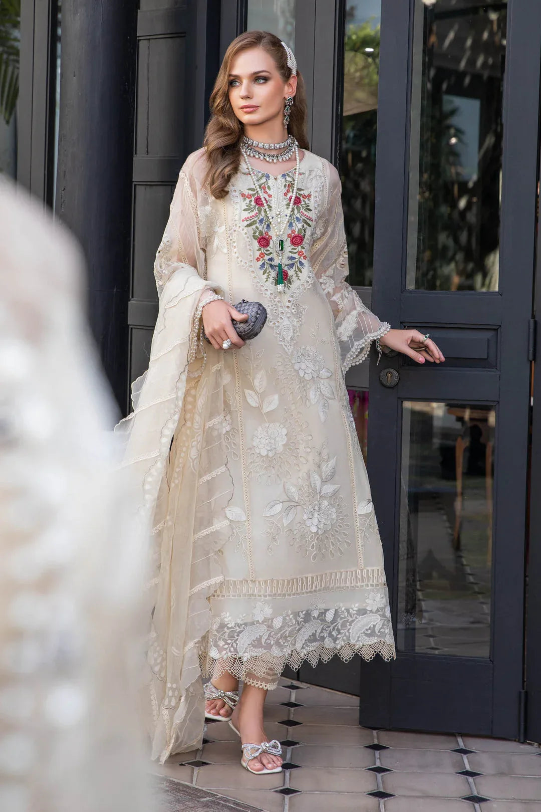 MARIA B EID COLLECTION UNSTITCHED EL-23-01-Cream - Aqsa Fabrics