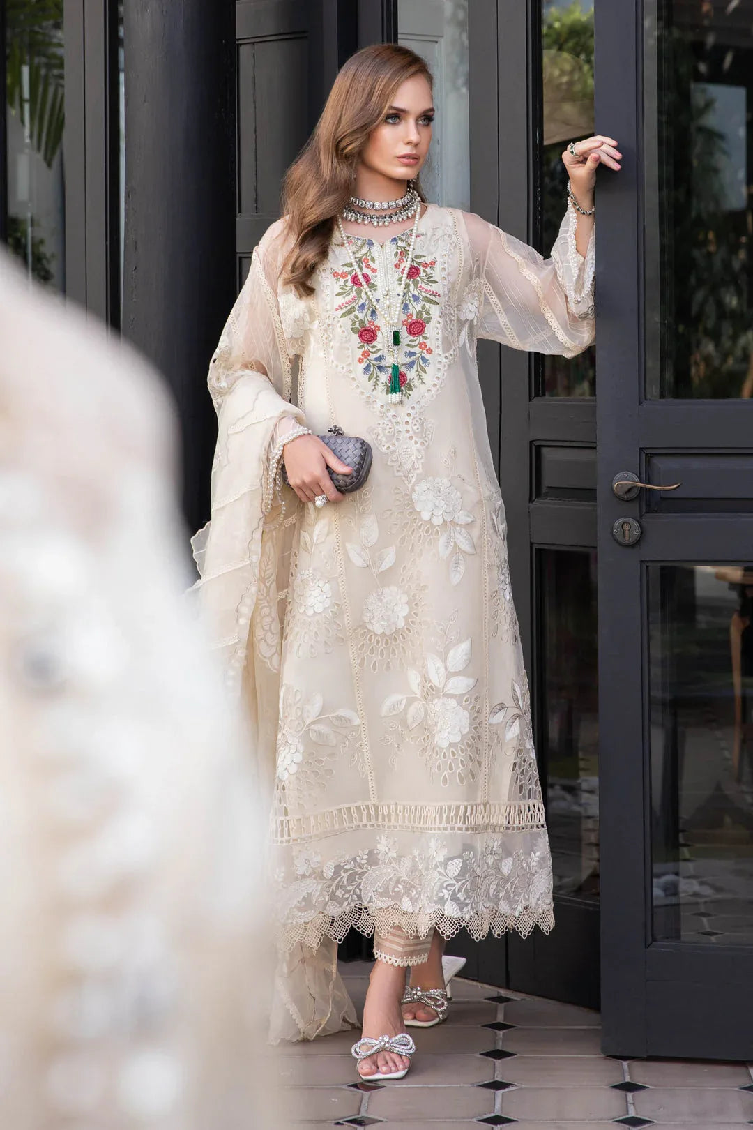 MARIA B EID COLLECTION UNSTITCHED EL-23-01-Cream - Aqsa Fabrics