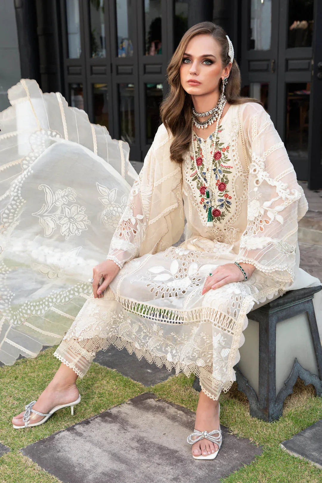 MARIA B EID COLLECTION UNSTITCHED EL-23-01-Cream - Aqsa Fabrics
